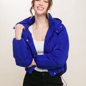 Hooded Puffer Jacket with Snap Closure